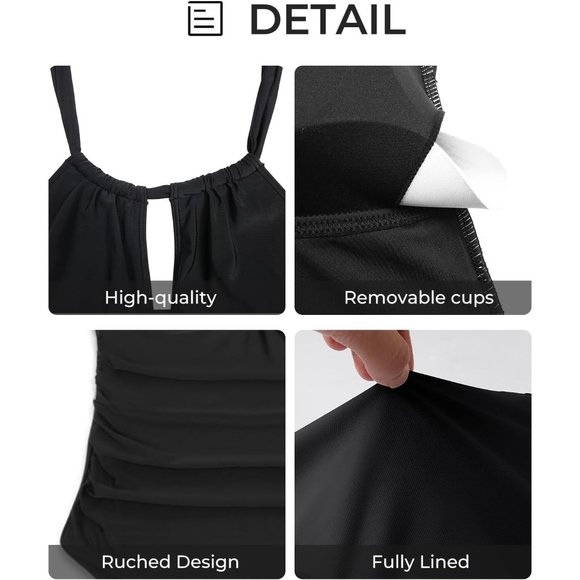 Women's Black One Piece Tummy Control Sexy Halter Swimwear - Picture 6 of 7